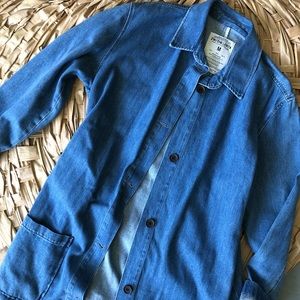 Zara Denim Button Down Duster Coat Medium